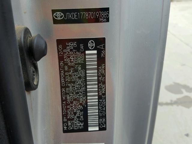 JTKDE177870197885 - 2007 TOYOTA SCION TC 银色 照片 10