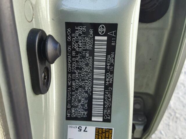 JTDKB20U367508884 - 2006 TOYOTA PRIUS GREEN photo 10