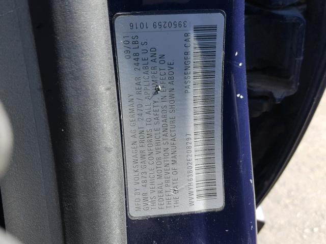 WVWYH63B02E208297 - 2002 VOLKSWAGEN PASSAT GLX 蓝色 照片 10