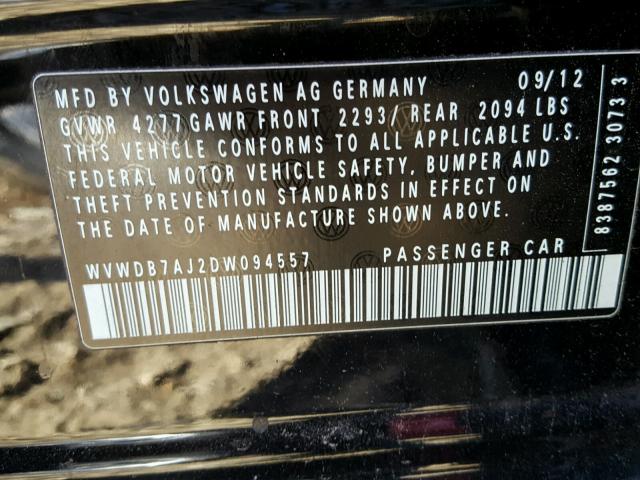 WVWDB7AJ2DW094557 - 2013 VOLKSWAGEN GOLF 黑色 照片 10