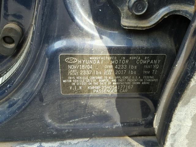 KMHWF35H05A177167 - 2005 HYUNDAI SONATA GLS BLUE photo 10