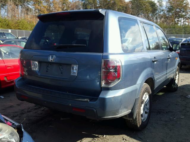 5FNYF28127B026492 - 2007 HONDA PILOT LX BLUE photo 4