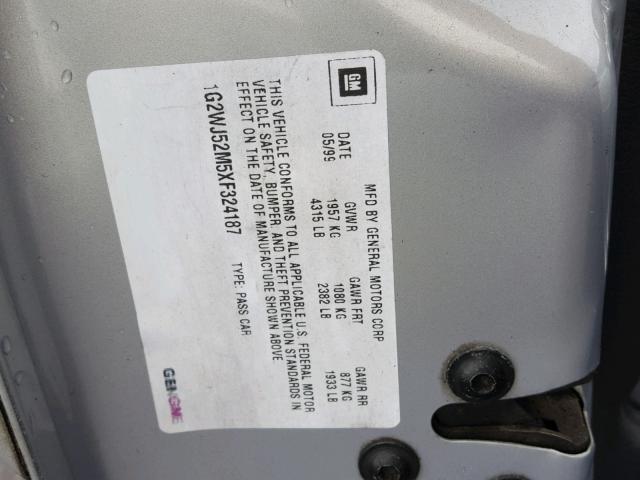 1G2WJ52M5XF324187 - 1999 PONTIAC GRAND PRIX SILVER photo 10