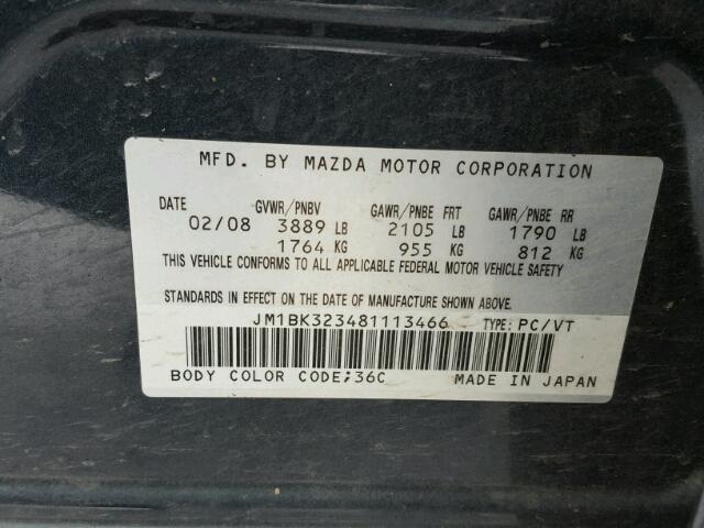 JM1BK323481113466 - 2008 MAZDA 3 S GRAY photo 10