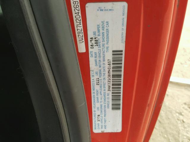 3VWCC21C8XM401857 - 1999 VOLKSWAGEN NEW BEETLE 红色 照片 10