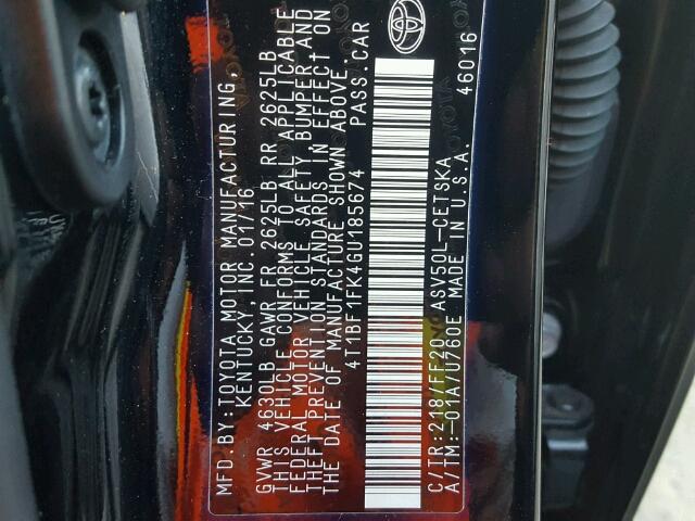 4T1BF1FK4GU185674 - 2016 TOYOTA CAMRY LE შავი ფოტო 10