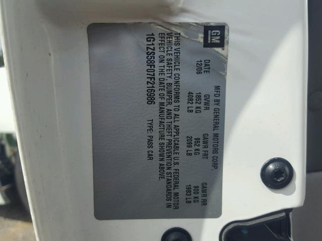 1G1ZS58F07F216986 - 2007 CHEVROLET MALIBU LS Ağ foto 10