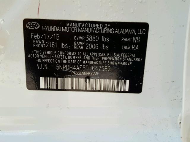 5NPDH4AE5FH647582 - 2015 HYUNDAI ELANTRA SE WHITE photo 10