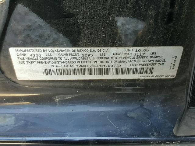 3VWRT71K26M700712 - 2006 VOLKSWAGEN JETTA TDI BLACK photo 10