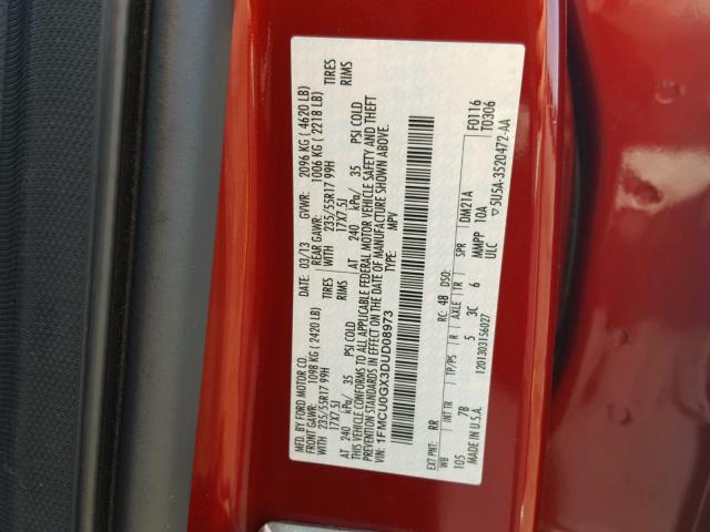 1FMCU0GX3DUD08973 - 2013 FORD ESCAPE SE RED photo 10