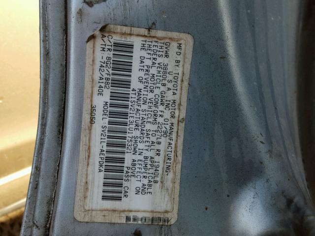 4T1SV21E3LU175321 - 1990 TOYOTA CAMRY DLX 蓝色 照片 10