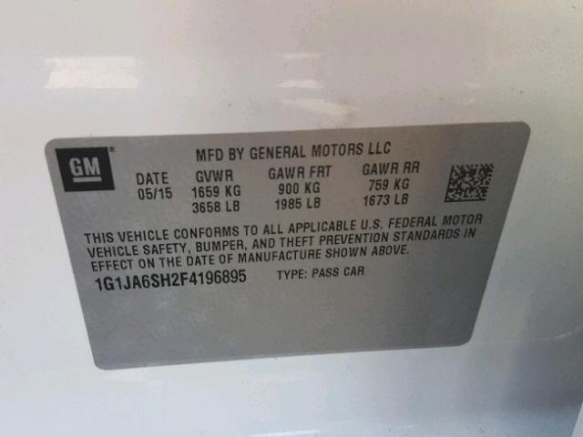 1G1JA6SH2F4196895 - 2015 CHEVROLET SONIC LS WHITE photo 10