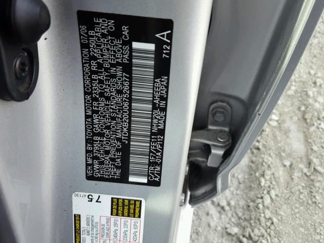 JTDKB20U067526677 - 2006 TOYOTA PRIUS SILVER photo 10