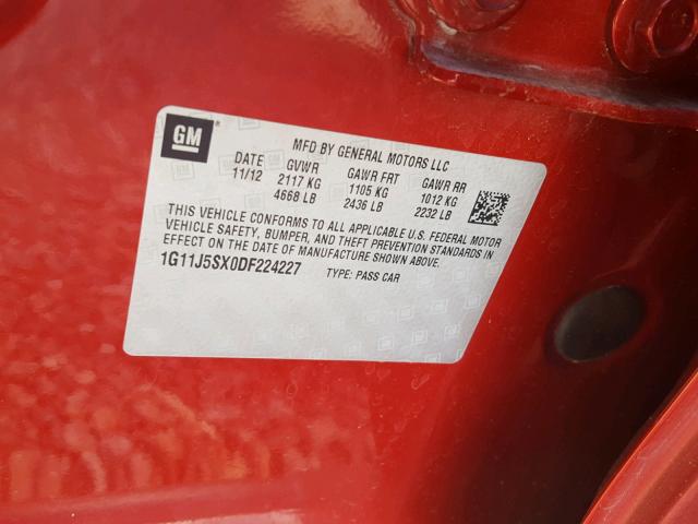 1G11J5SX0DF224227 - 2013 CHEVROLET MALIBU LTZ 红色 照片 10