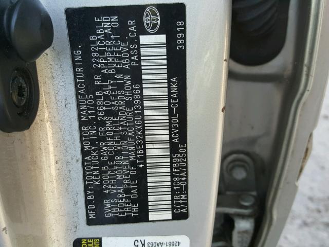 4T1BE32KX6U139866 - 2006 TOYOTA CAMRY LE GRAY photo 10