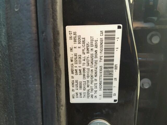 1HGCM56777A193045 - 2007 HONDA ACCORD EX BLACK photo 10