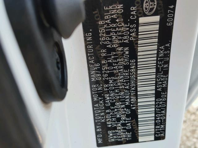 4T1BF1FK9HU658406 - 2017 TOYOTA CAMRY LE 白色 照片 10