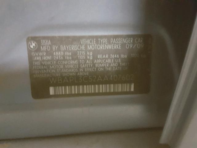 WBAPL3C52AA407602 - 2010 BMW 335 XI ლურჯი ფოტო 10