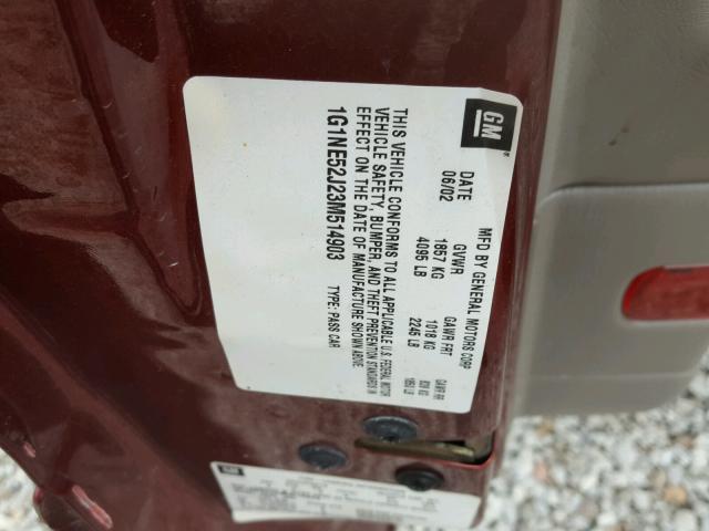 1G1NE52J23M514903 - 2003 CHEVROLET MALIBU LS მუქწითელი ფოტო 10