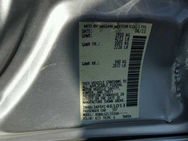 1N4AL3AP3FC461053 - 2015 NISSAN ALTIMA 2.5 SILVER photo 10