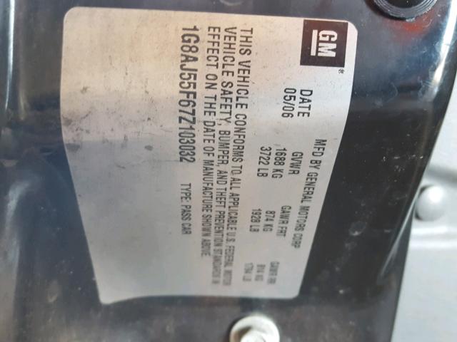 1G8AJ55F67Z103032 - 2007 SATURN ION LEVEL SILVER photo 10