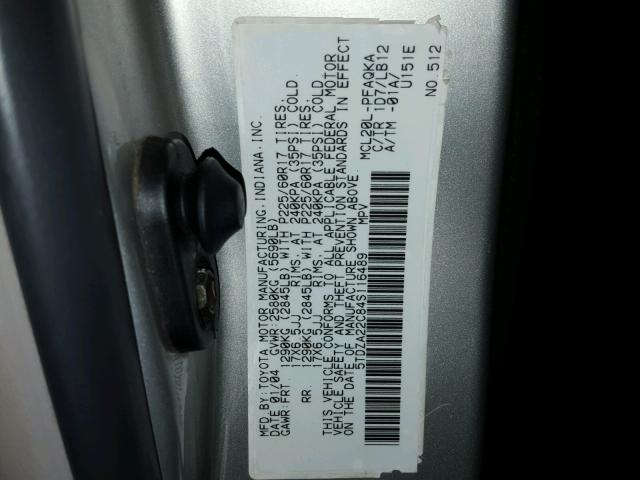 5TDZA22C84S116489 - 2004 TOYOTA SIENNA XLE GRAY photo 10