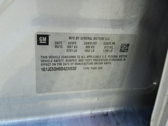 1G1JC5SH8D4230632 - 2013 CHEVROLET SONIC LT SILVER photo 10