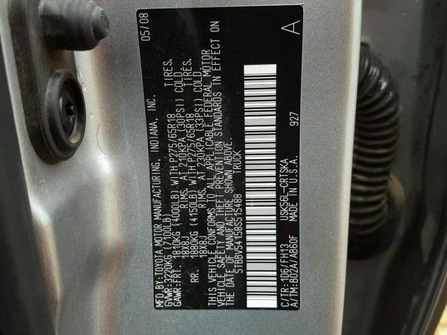 5TBBV54158S515488 - 2008 TOYOTA TUNDRA DOU SILVER photo 10