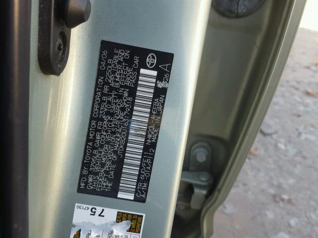 JTDKB20U163179318 - 2006 TOYOTA PRIUS 绿色 照片 10