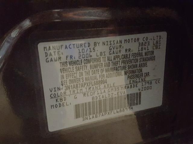 3N1AB7APXFL688994 - 2015 NISSAN SENTRA S GRAY photo 10