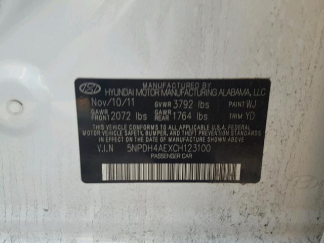 5NPDH4AEXCH123100 - 2012 HYUNDAI ELANTRA GL WHITE photo 10