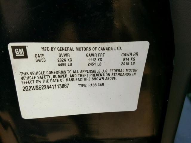 2G2WS522441113867 - 2004 PONTIAC GRAND PRIX BLACK photo 10