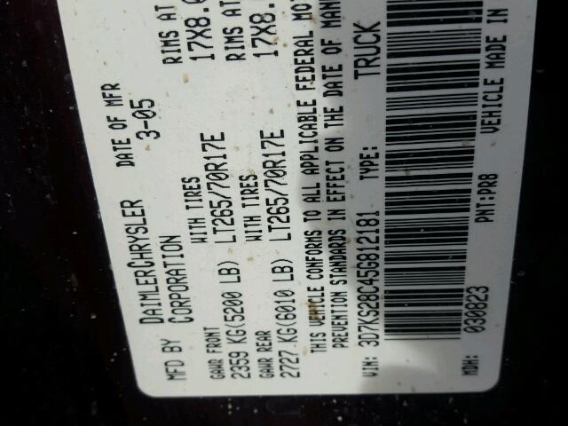 3D7KS28C45G812181 - 2005 DODGE RAM 2500 S MAROON photo 10