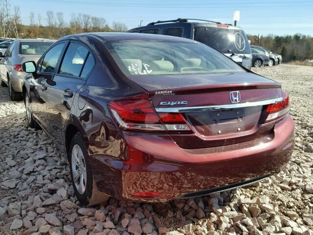 19XFB2F51DE260813 - 2013 HONDA CIVIC LX MAROON photo 3