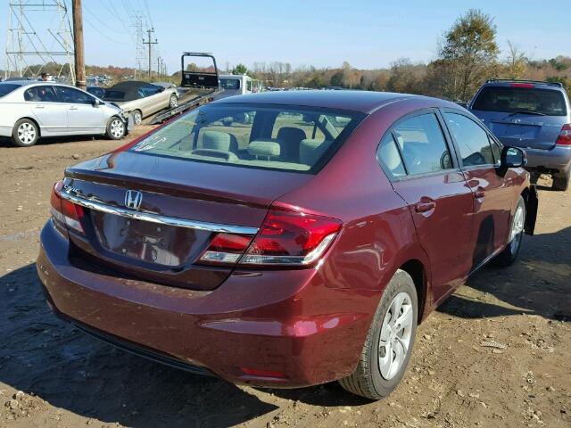 19XFB2F51DE260813 - 2013 HONDA CIVIC LX MAROON photo 4