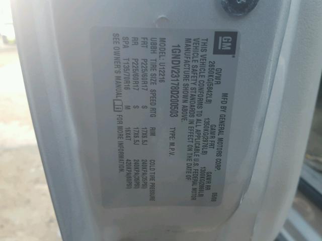 1GNDV23178D200503 - 2008 CHEVROLET UPLANDER L 银色 照片 10