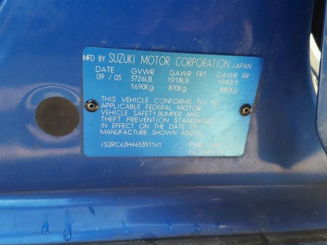 JS2RC62H465351161 - 2006 SUZUKI AERIO BLUE photo 10