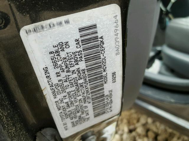 4T1BF28KXYU946048 - 2000 TOYOTA CAMRY LE GRAY photo 10