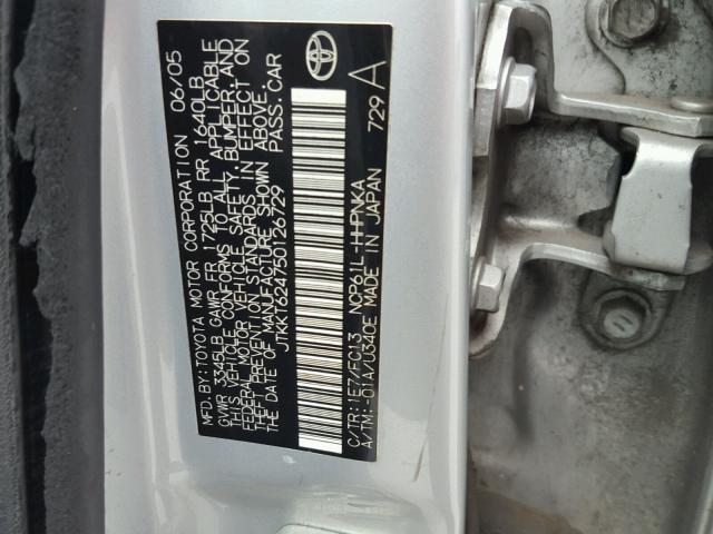 JTKKT624750126729 - 2005 TOYOTA SCION XA SILVER photo 10