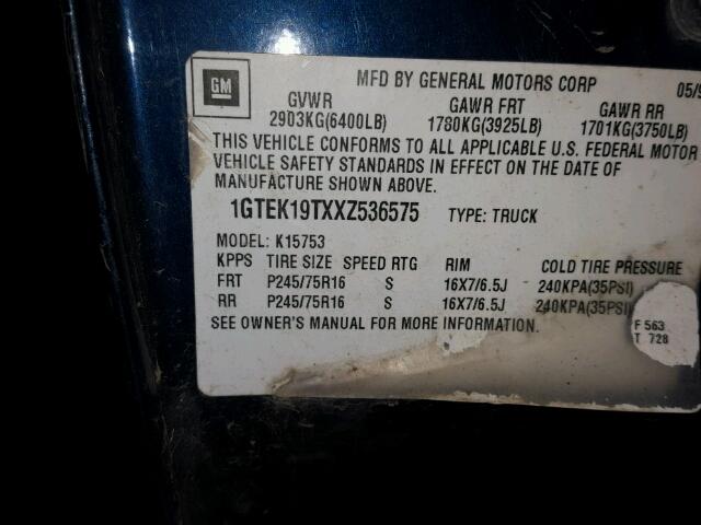 1GTEK19TXXZ536575 - 1999 GMC NEW SIERRA BLUE photo 10