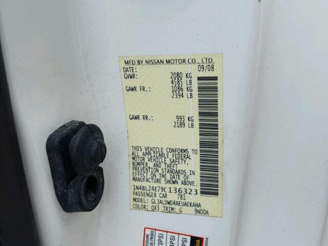 1N4BL24E79C136323 - 2009 NISSAN ALTIMA 3.5 WHITE photo 10