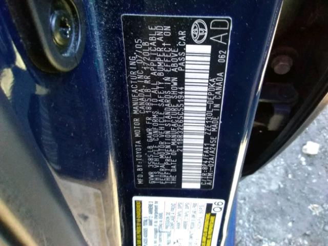 2T1BR32E65C551944 - 2005 TOYOTA COROLLA CE BLUE photo 10