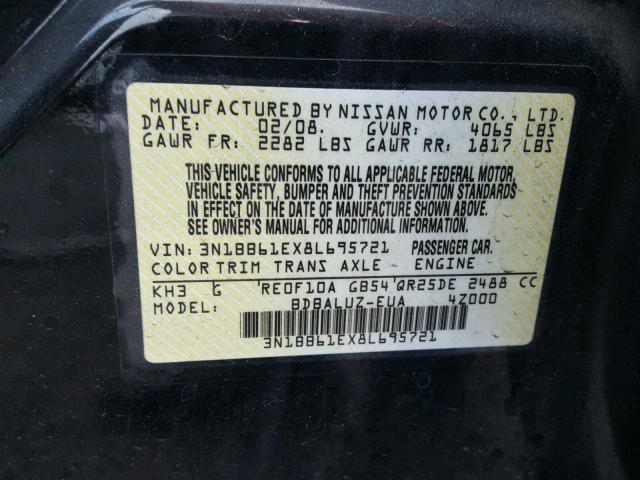 3N1BB61EX8L695721 - 2008 NISSAN SENTRA SE- BLACK photo 10