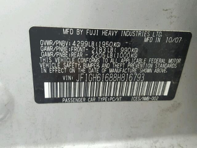 JF1GH61688H816793 - 2008 SUBARU IMPREZA 2. SILVER photo 10