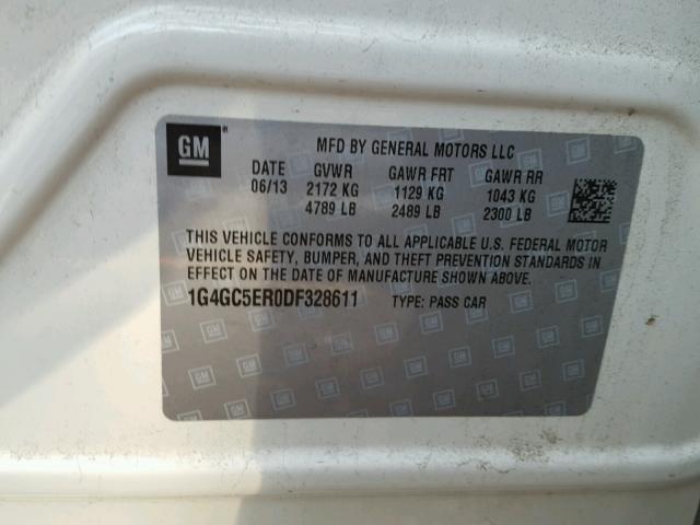 1G4GC5ER0DF328611 - 2013 BUICK LACROSSE WHITE photo 10