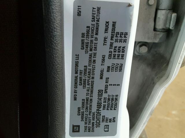 1GCHTDFP4B8141020 - 2011 CHEVROLET COLORADO L WHITE photo 10