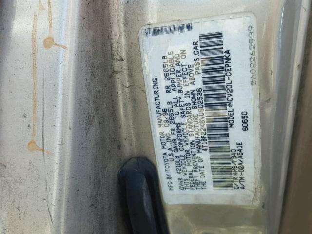 4T1BF22K6VU902536 - 1997 TOYOTA CAMRY CE GOLD photo 10