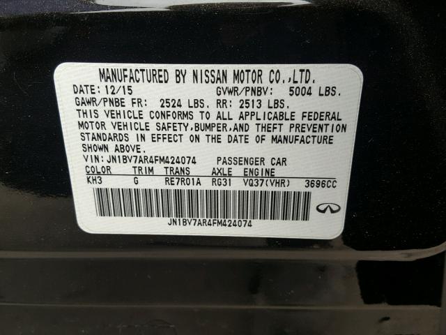 JN1BV7AR4FM424074 - 2015 INFINITI Q50 BASE Чорний фото 10