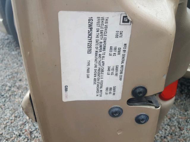 1G2WP52K2YF229763 - 2000 PONTIAC GRAND PRIX ოქროსფერი ფოტო 10