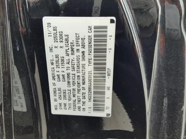 1HGCS2B8XAA003121 - 2010 HONDA ACCORD EXL BLACK photo 10